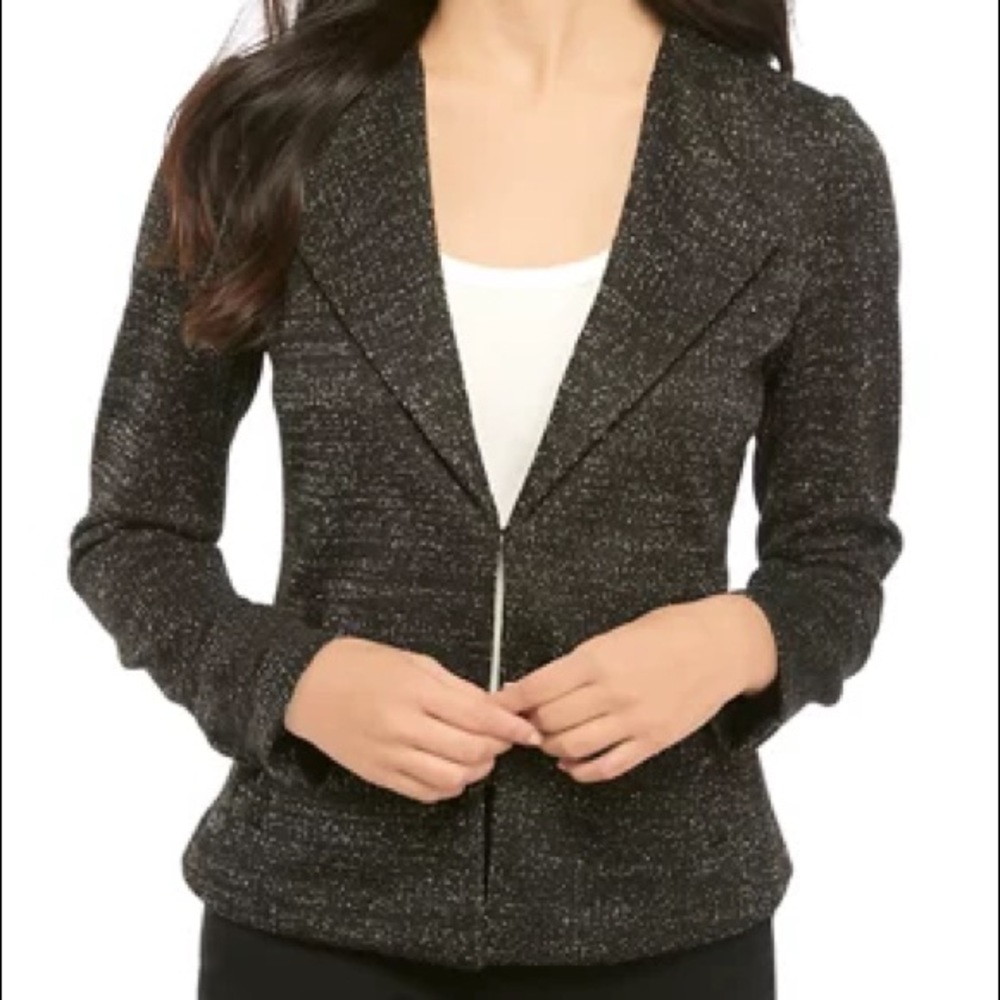 Nine West New Black Metallic Blazer Jacket Women’s Medium Open Front Shimmer